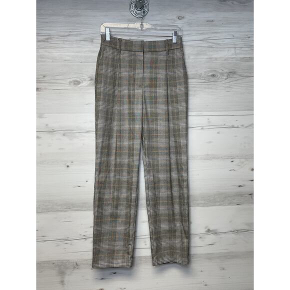 Nine West Pants Womens 2 Brown Plaid Straight High Rise Trousers Career Office - Picture 1 of 14